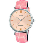Casio LTP-VT01L-4B női karóra, 34 mm, rózsaszín bőrszíj, rózsaarany számlap