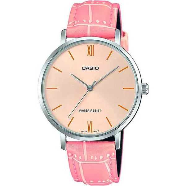 Casio LTP-VT01L-4B női karóra, 34 mm, rózsaszín bőrszíj, rózsaarany számlap