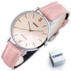 Casio LTP-VT01L-4B női karóra, 34 mm, rózsaszín bőrszíj, rózsaarany számlap