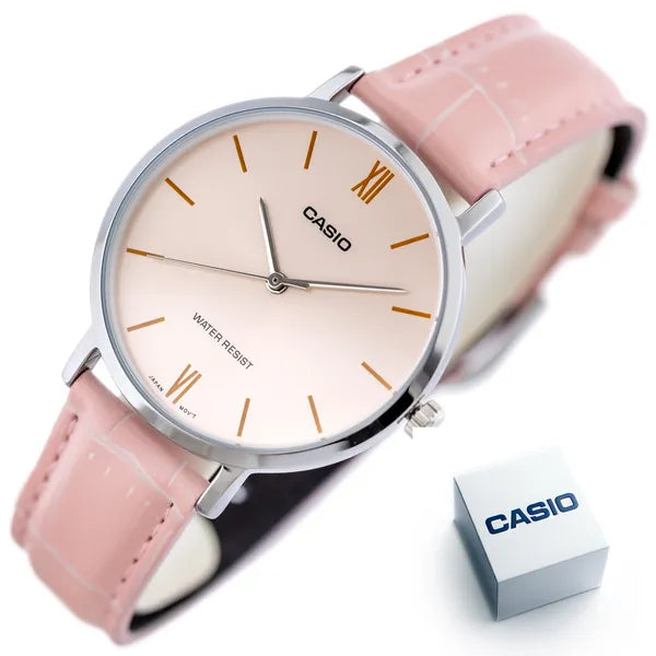 Casio LTP-VT01L-4B női karóra, 34 mm, rózsaszín bőrszíj, rózsaarany számlap
