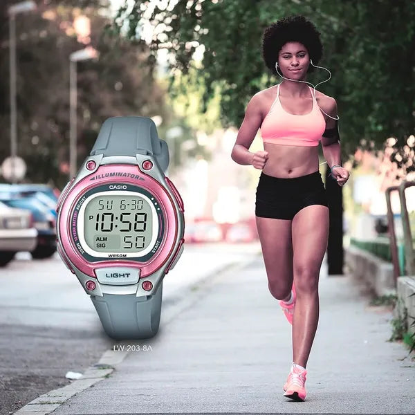 Casio LW-203-8A női digitális karóra, szürke szíj, WR50, LED