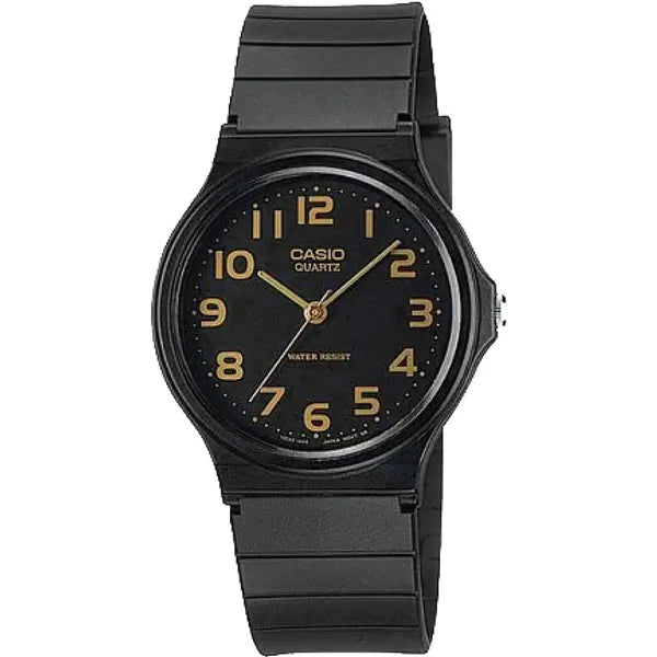 Casio MQ-24-1B2 uniszex kvarc karóra, fekete/arany, WR30, műanyag, 35 mm