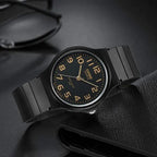 Casio MQ-24-1B2 uniszex kvarc karóra, fekete/arany, WR30, műanyag, 35 mm
