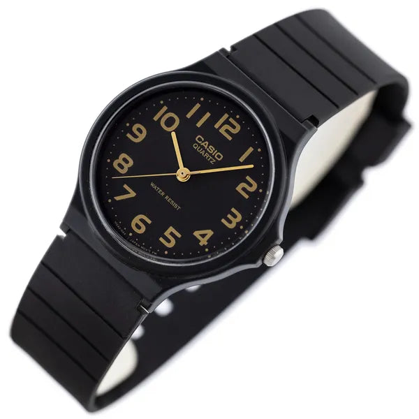 Casio MQ-24-1B2 uniszex kvarc karóra, fekete/arany, WR30, műanyag, 35 mm