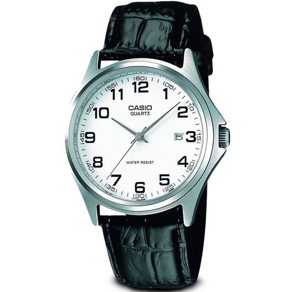 Casio MTP-1183E-7B férfi karóra, bőr szíj, fehér számlap, WR30, 39 mm