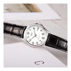 Casio MTP-1183E-7B férfi karóra, bőr szíj, fehér számlap, WR30, 39 mm