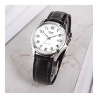 Casio MTP-1183E-7B férfi karóra, bőr szíj, fehér számlap, WR30, 39 mm