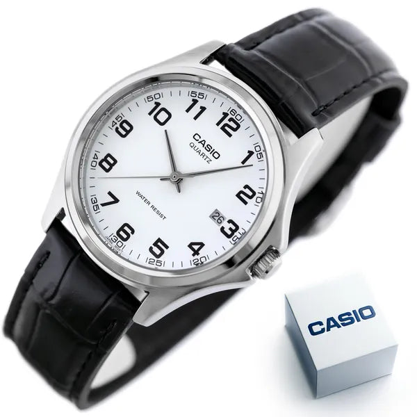 Casio MTP-1183E-7B férfi karóra, bőr szíj, fehér számlap, WR30, 39 mm
