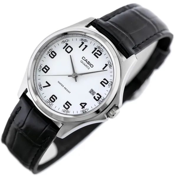 Casio MTP-1183E-7B férfi karóra, bőr szíj, fehér számlap, WR30, 39 mm