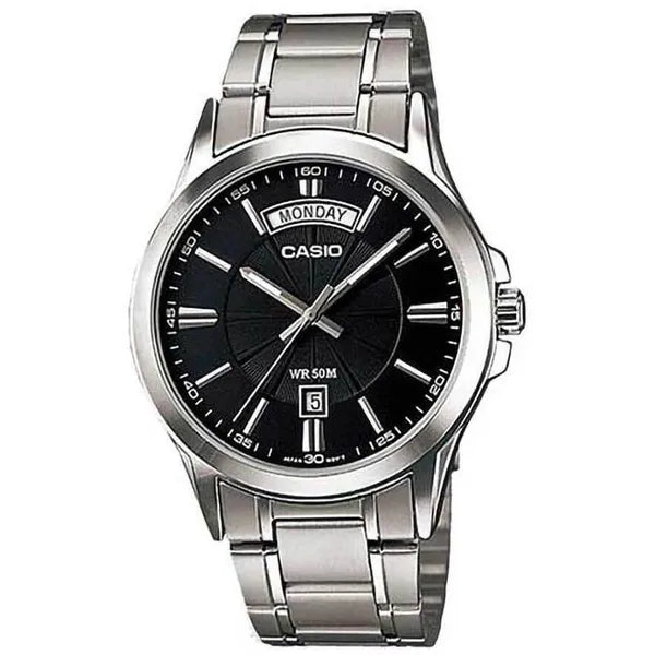 Casio MTP-1381D-1AVDF férfi karóra, acél szíj, fekete számlap, WR50
