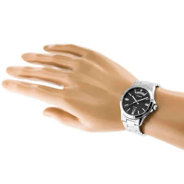 Casio MTP-1381D-1AVDF férfi karóra, acél szíj, fekete számlap, WR50