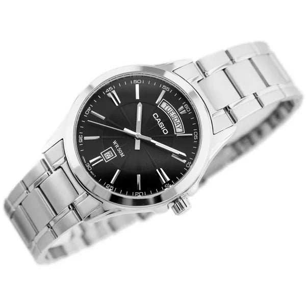 Casio MTP-1381D-1AVDF férfi karóra, acél szíj, fekete számlap, WR50