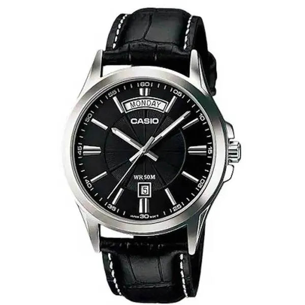 Casio MTP-1381L-1A férfi karóra, fekete bőr szíj, WR50, 40 mm