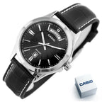 Casio MTP-1381L-1A férfi karóra, fekete bőr szíj, WR50, 40 mm
