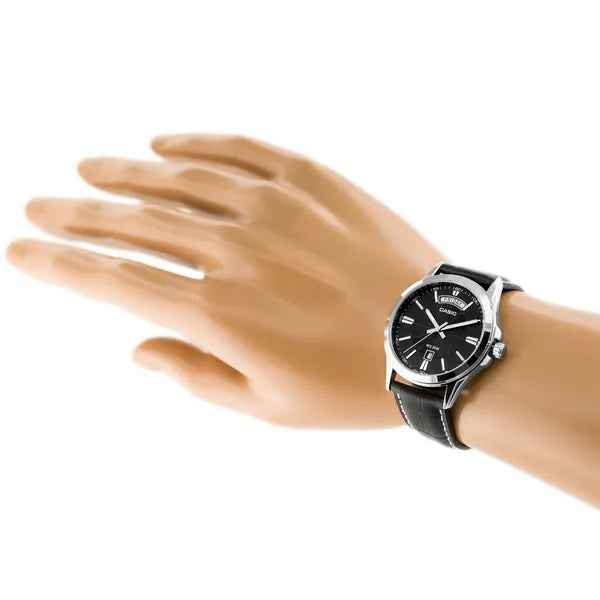 Casio MTP-1381L-1A férfi karóra, fekete bőr szíj, WR50, 40 mm