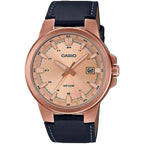 Casio MTP-E173RL-5A férfi karóra, rozéarany számlap, bőrszíj, WR50, dobozzal