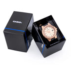 Casio MTP-E173RL-5A férfi karóra, rozéarany számlap, bőrszíj, WR50, dobozzal