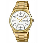 Casio MTP-V006G-7B férfi karóra, arany acélszíj, fehér számlap, WR30, dátum