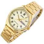 Casio MTP-V006G-9B férfi karóra, arany acél szíj, 38 mm, sárga számlap