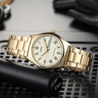 Casio MTP-V006G-9B férfi karóra, arany acél szíj, 38 mm, sárga számlap