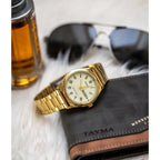 Casio MTP-V006G-9B férfi karóra, arany acél szíj, 38 mm, sárga számlap