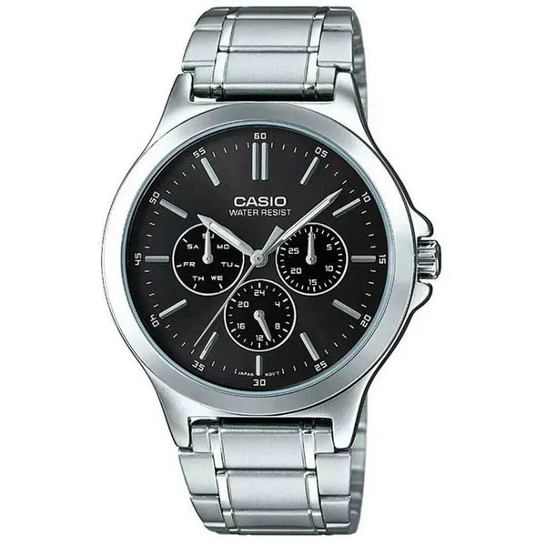 Casio MTP-V300D-1A férfi karóra, acél szíj, fekete számlap, kvarc, 46 mm