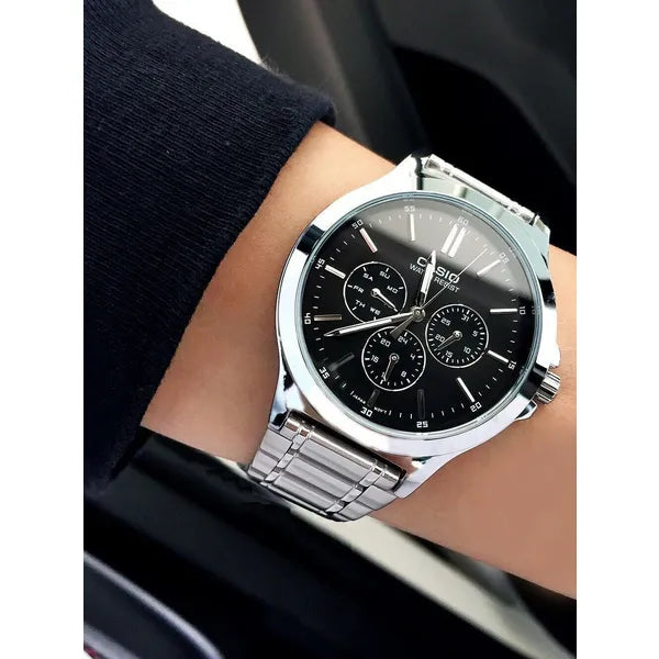 Casio MTP-V300D-1A férfi karóra, acél szíj, fekete számlap, kvarc, 46 mm