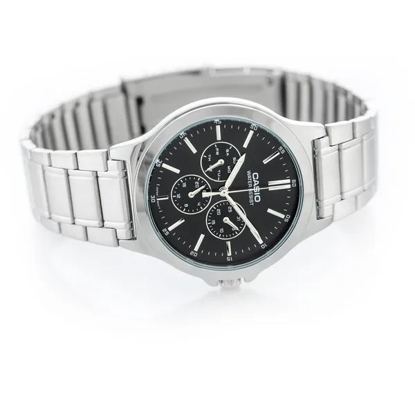 Casio MTP-V300D-1A férfi karóra, acél szíj, fekete számlap, kvarc, 46 mm