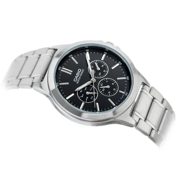 Casio MTP-V300D-1A férfi karóra, acél szíj, fekete számlap, kvarc, 46 mm