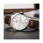 Casio MTP‑V300L‑7A férfi karóra, 41 mm, ezüst számlap, barna bőrszíj, WR30