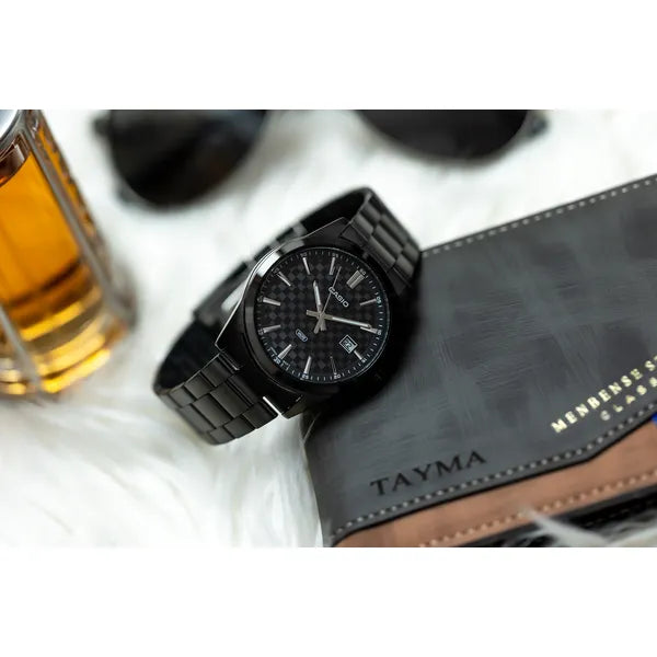 Casio MTP-VD03B-1A férfi karóra, fekete, 42 mm, kvarc, WR50, dátum, díszdoboz
