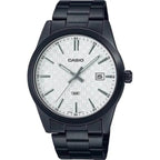 Casio MTP-VD03B-7A férfi karóra, fekete acél, 42 mm, fehér számlap, WR50