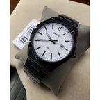 Casio MTP-VD03B-7A férfi karóra, fekete acél, 42 mm, fehér számlap, WR50