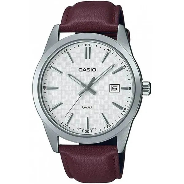 Casio MTP-VD03L-5A férfi karóra, barna bőrszíj, 42 mm, WR50, dátum