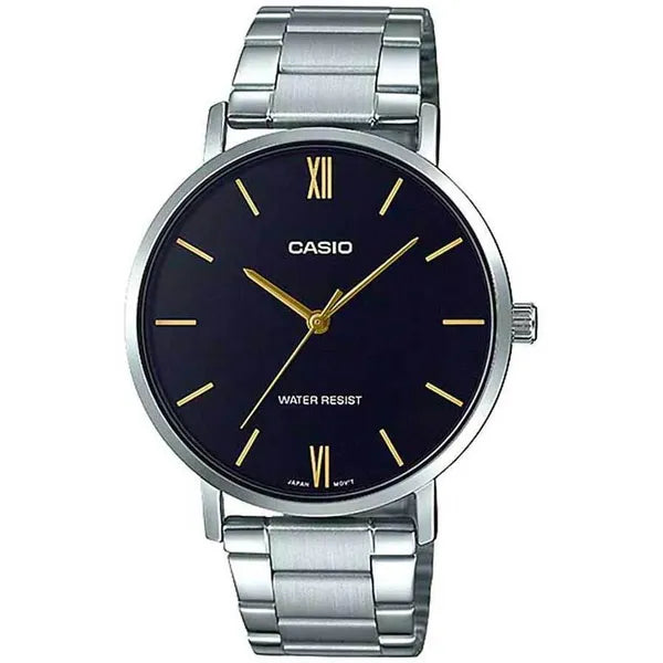 Casio MTP-VT01D-1B férfi karóra, fekete számlap, acél szíj, 40 mm, WR30