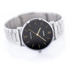 Casio MTP-VT01D-1B férfi karóra, fekete számlap, acél szíj, 40 mm, WR30