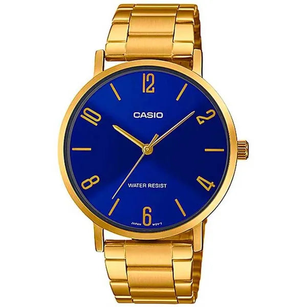 Casio MTP-VT01G-2B2 férfi karóra, arany acél, kék számlap, 40 mm, WR30