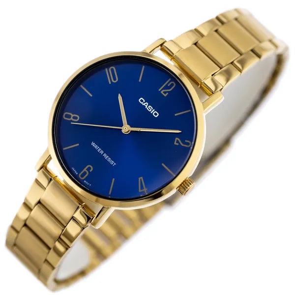 Casio MTP-VT01G-2B2 férfi karóra, arany acél, kék számlap, 40 mm, WR30