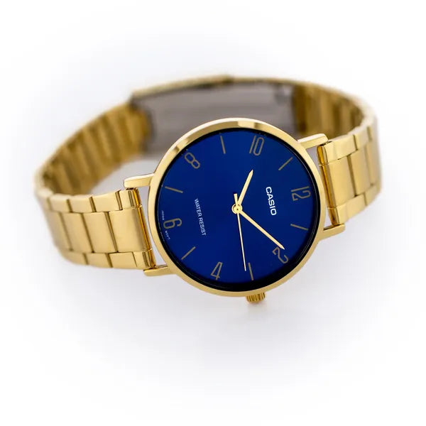 Casio MTP-VT01G-2B2 férfi karóra, arany acél, kék számlap, 40 mm, WR30