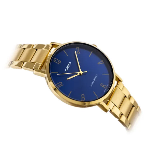 Casio MTP-VT01G-2B2 férfi karóra, arany acél, kék számlap, 40 mm, WR30