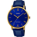 Casio férfi karóra MTP-VT01GL-2B2, 40 mm, kék számlap, arany tok, bőrszíj, WR30