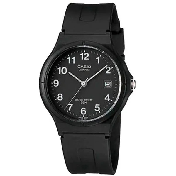 Casio MW-59-1B férfi karóra, fekete, műanyag szíj, WR50, dátum, díszdoboz