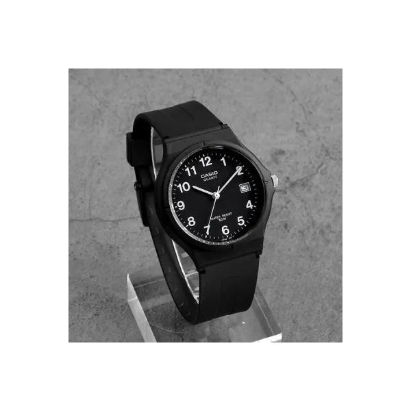 Casio MW-59-1B férfi karóra, fekete, műanyag szíj, WR50, dátum, díszdoboz