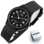 Casio MW-59-1B férfi karóra, fekete, műanyag szíj, WR50, dátum, díszdoboz