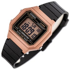 Casio W-217HM-5A uniszex digitális óra, WR50, fekete szíj, rózsaszín tok