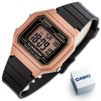Casio W-217HM-5A uniszex digitális óra, WR50, fekete szíj, rózsaszín tok
