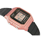 Casio W-217HM-5A uniszex digitális óra, WR50, fekete szíj, rózsaszín tok
