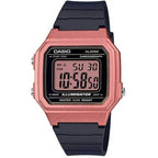 Casio W-217HM-5A uniszex digitális óra, WR50, fekete szíj, rózsaszín tok
