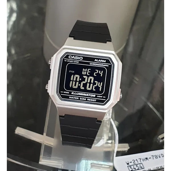Casio W-217HM-7B uniszex digitális óra, WR50, fekete szíj, díszdoboz