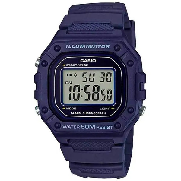 Casio W-218H-2A férfi digitális karóra, sötétkék, WR50, LED, díszdoboz